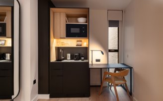 kitchenette and desk